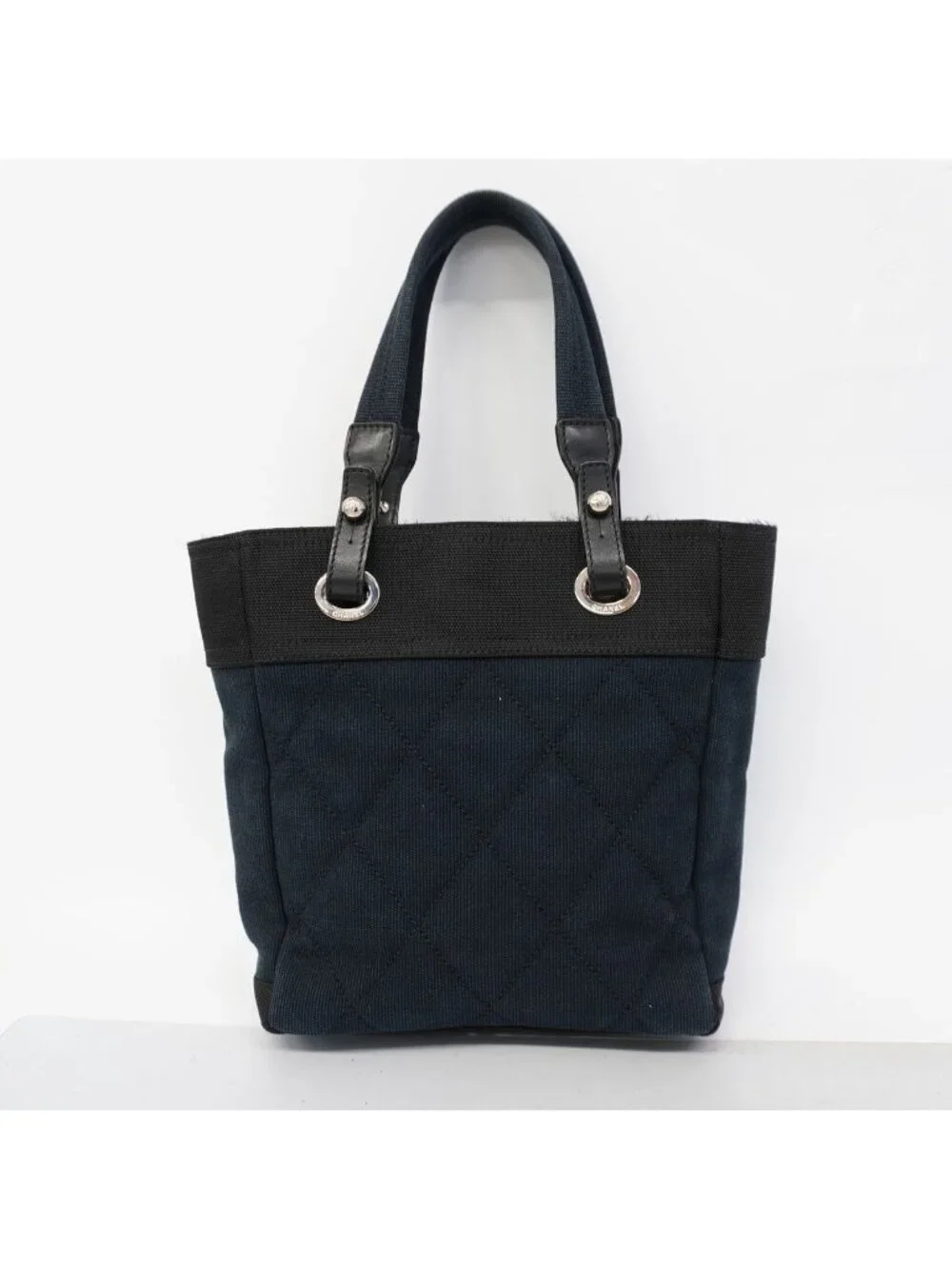Chanel Tote Bag Paris Biarritz Canvas Navy Black Silver